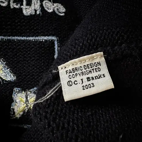 cj banks Vintage Butterfly Embroidered Cardigan Sweater Navy Blue Y2K Teacher