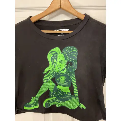 Hot Topic  Black Neon Goth Girl Distressed Hem Crop Top, S