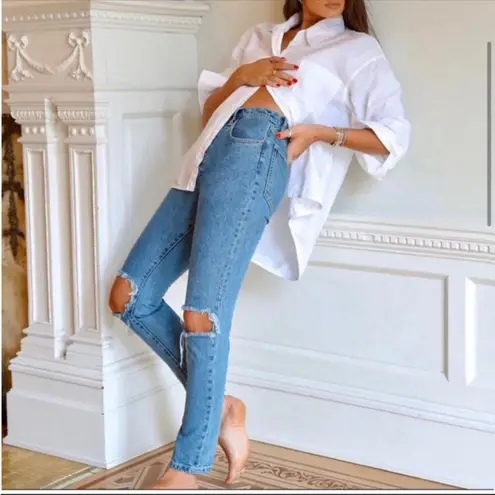 We Wore What The Danielle Stretch Jeans Spring St Holes Size 26 Button Fly NEW