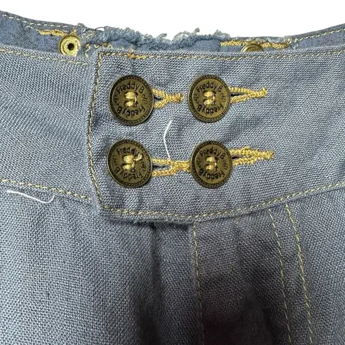 Freddy B 33 100% Linen Safari Capri Pants L Blue Utility Y2K Boho Button Fly Size L