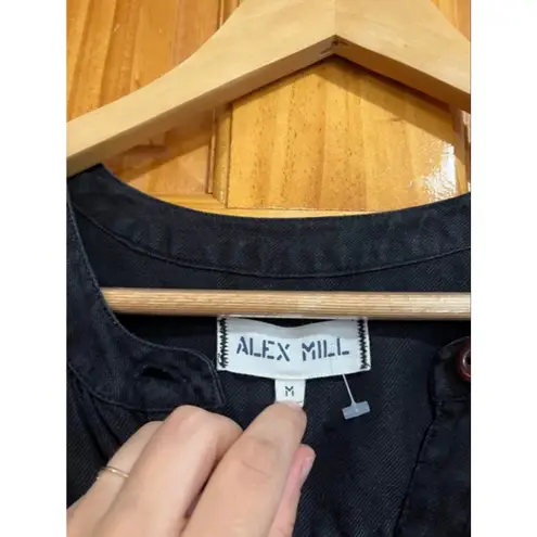 Alex Mill Black Linen Utility Romper Button Front Tie Waist Long Sleeve M Size M