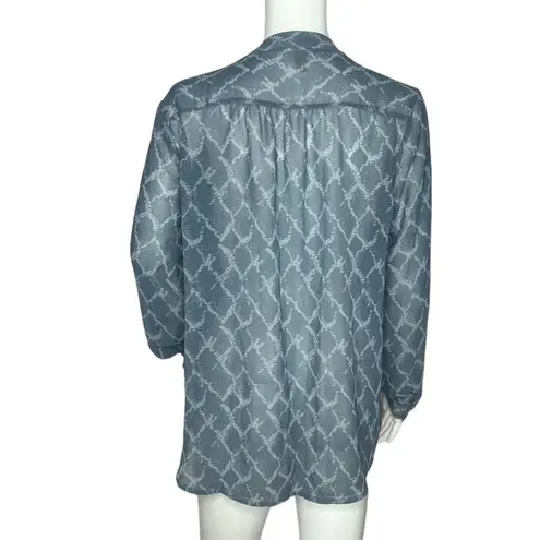 Banana Republic  Shirt Womens Small Blue Geometric Blouse Button Front Sheer Work