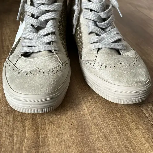 ShuShop Paulina Glitter Gold White Star Hi Top Sneakers Size 10 Tan