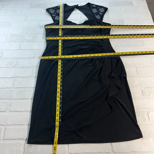 MSK Dress Womens 14 Black Cowl Neck Sheath Draped Waist Beaded Cap Sleeve Knee