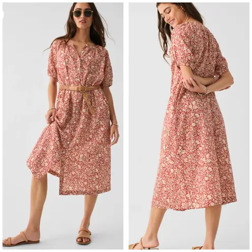 Faherty Carmel Midi Dress Size XS Spice Sunrise Floral Orange Shirtdress Boho