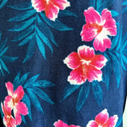 Lands’ End Quarter Snap Fleece Pullover Floral Tropical Flowers Womens Small Blue