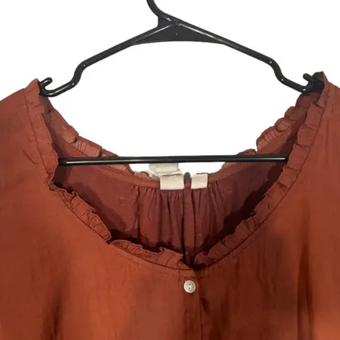 Anthropologie Dolan Anthro Rust Long Sleeve High Low Hem Button Front Blouse Women Sz L