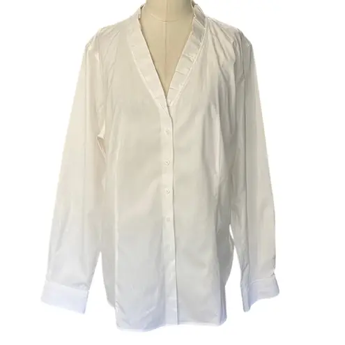 Talbots  Classic White BAND COLLAR BLOUSE Size 14 Wrinkle Resistant