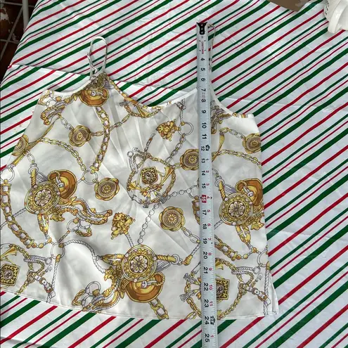 Generation Love Elliot Chain Cami Print Satin Camisole Top White Gold Size Small