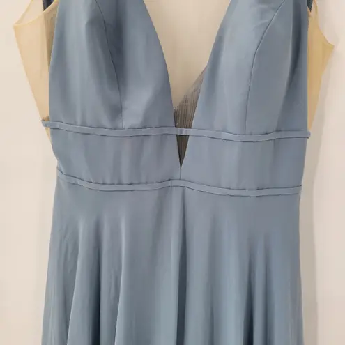 Jenny Yoo Womens Hollis Dress 8 Blue Chambray Luxe Chiffon Bridesmaid Wedding Blue