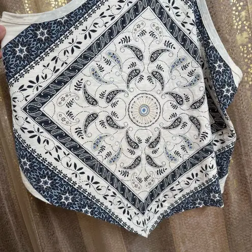 Shyanne White Blue Paisley Bandana Print Halter Style Tank Top Large