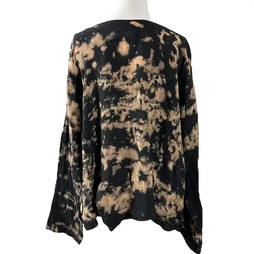 Dress to Kill LagenLook One Size Art to Wear Black & Tan Tie Dye Button Up Top