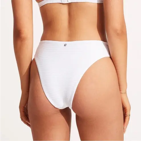 Seafolly  Essentials Ribbed Bikini Bottoms Women’s Size 4 High Cut White Swim - Image 2