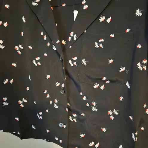 Thakoon Shirt Button Down Cropped Short Sleeve BP Black Daisy Blouse Casual