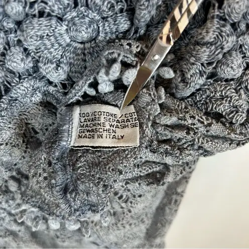 Queen Moda Women’s Blue Gray Smocked Cotton Lace Short Sleeve Blouse S