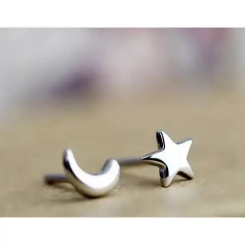 Boutique Dainty 925 Sterling Silver Mismatch‎ Moon Star Stud Earrings