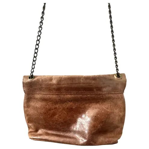 Via Mia Distressed Leather Brown Chain Strap Crossbody Purse
