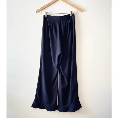 YUNE HO | Navy Blue High Waisted Ruffle Hem Dress Pants Sz. 34 or a U.S. Sz. 2
