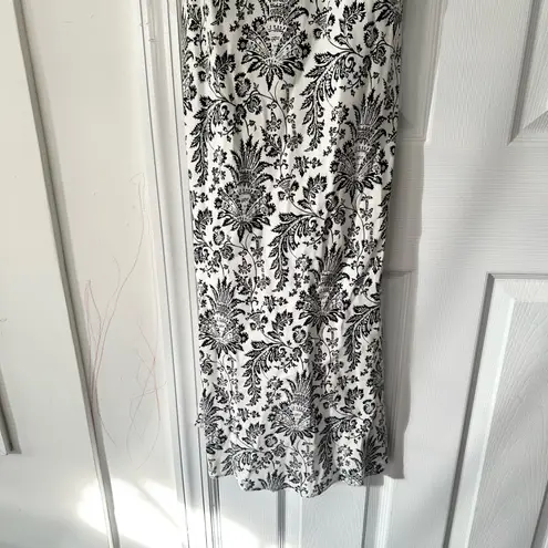 Fiori di Zucca White Black French Countryside Floral Print Silk Midi Drape Dress Size 8