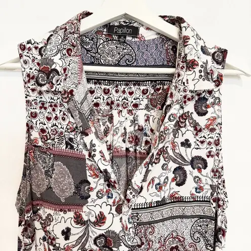 Papillon Floral Paisley V-Neck Collared Tunic Mini Dress Pockets Lagenlook XL