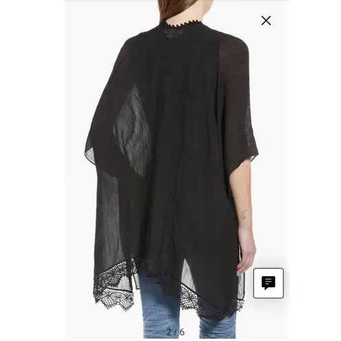 Treasure & Bond Treasure Bond Black Lace Trim Sheer Kimono Cardigan One Size