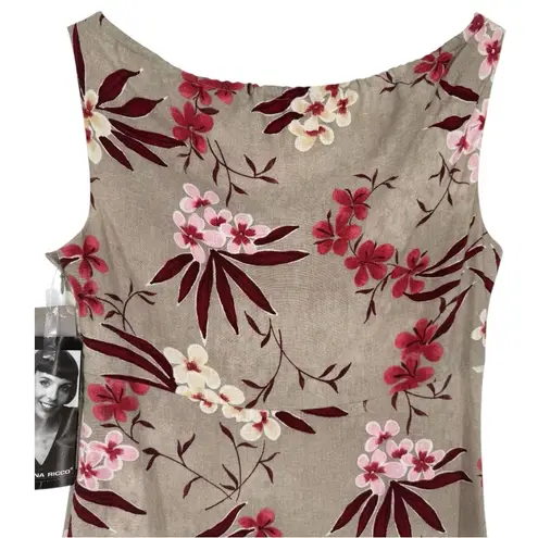 Donna Ricco NWT Y2K Babydoll Sleeveless Floral Linen Blend Dress Sz 8P Feminine