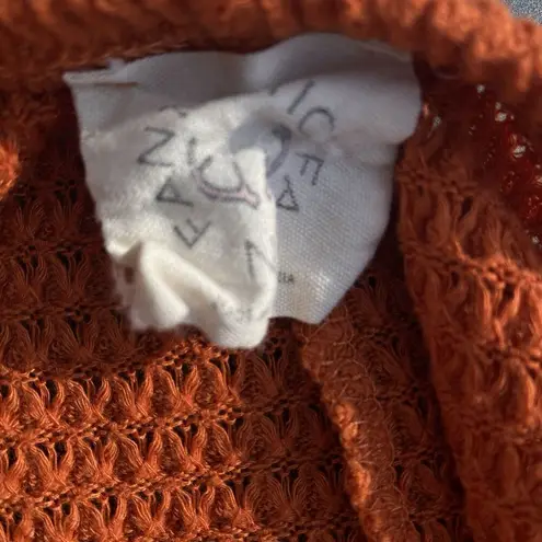 Fantastic Fawn Retro Women's CottageCore Rust Long Sleeve Waffle Knit Cropped Top Boho Small