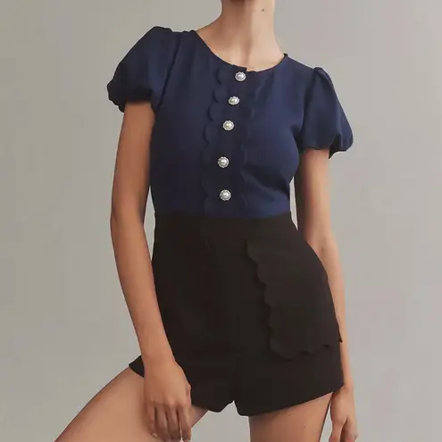 Maeve Anthropologie Puff-Sleeve Colorblock Scallop Romper Playsuit Size 12 NWT