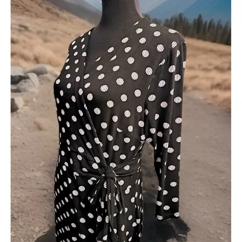 Sade New York Martey Knit Polka Dot Wrap Dress Black/White Women's Size 8 y2k