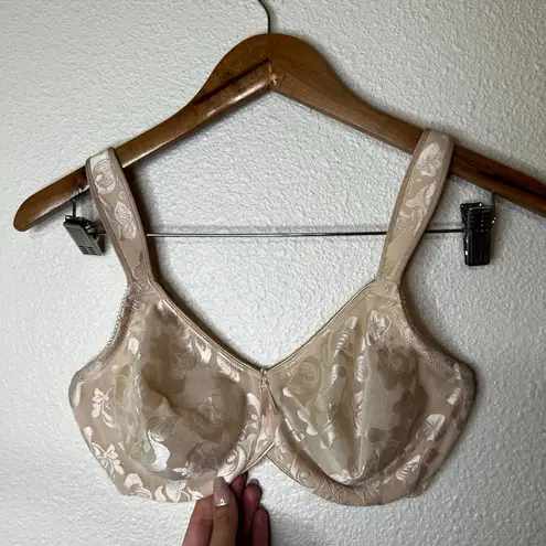 Wacoal  85567 tan sand nude satin unlined wired floral bra 32DD