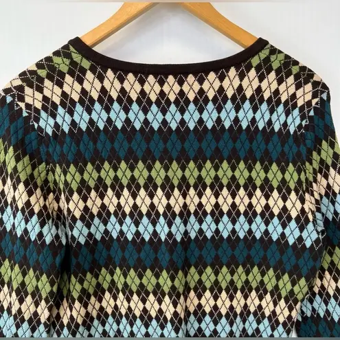 Anne Klein  Sweater Womens Medium Argyle 3/4 Sleeve V NeckCrop Cruise SKU36