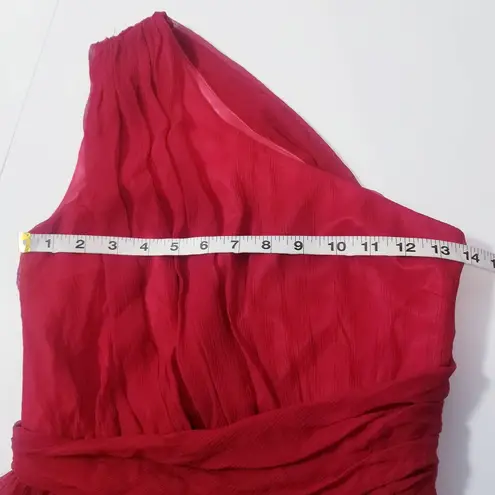 Jay Godfrey 100% Silk Red Chiffon One Shoulder Long Gown