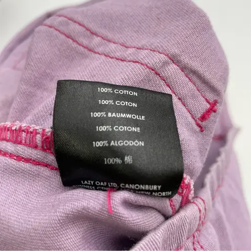 Lazy Oaf Purple Embroidered Cigarette Mini Skirt BROKEN Zipper Size 24 Purple