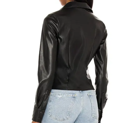 Bailey 44 Elliana Eco Faux Leather Top Womens S Black Ruched Button Front $178