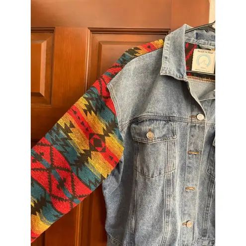 Beach To Reef oversized, Aztec sleeve denim jacket medium Blue
