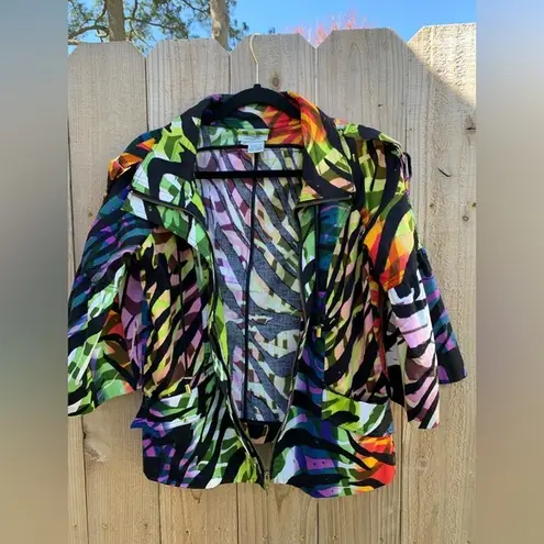 Just Be Just B Rainbow Tiger Stripe Jacket Womens Medium Flared 3/4 Sleeve Full Zip