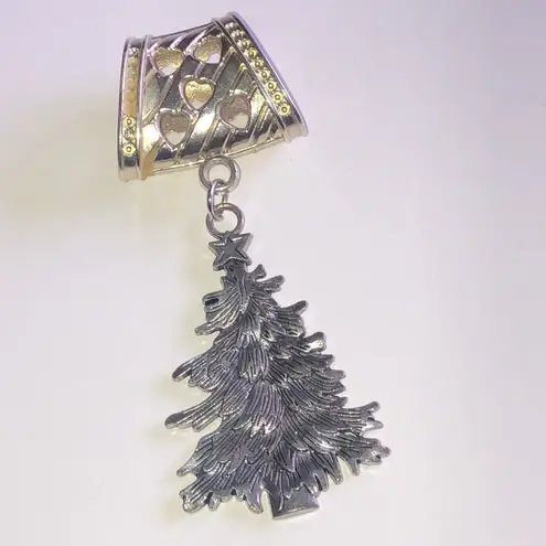 Silver Tone Christmas Tree Boho Holiday Slider Pendant