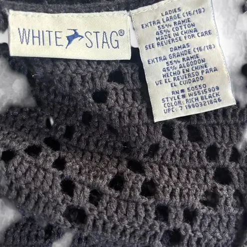 White Stag Y2K VINTAGE BLACK CROCHET KNIT LACE SHEER COVER UP DRESS X LARGE EUC