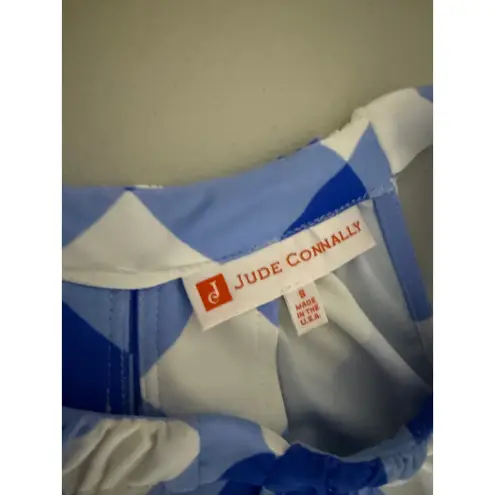 Jude Connally Women's Blue White Checked Checkered Short Mini Melody Dress Small