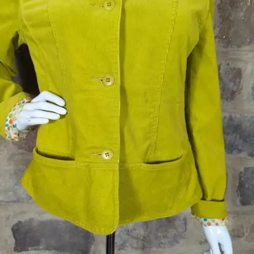 David Brooks Jacket Corduroy Lime Green Woman's Size Small Button Up Retro