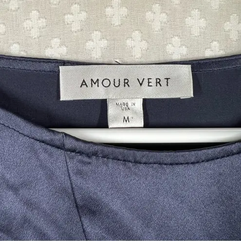 Amour Vert Dark Blue Silk Tie Side Short Sleeve Top