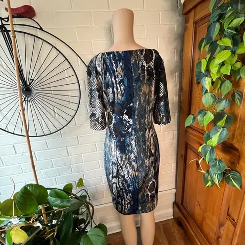 Connected Apparel multicolor abstract print bodycon dress size 6 EUC