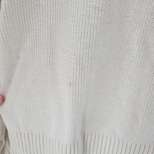 T by Talbots Womens Sweater Large Ivory Drawstring Cowlneck Waffle Knit Pullover White