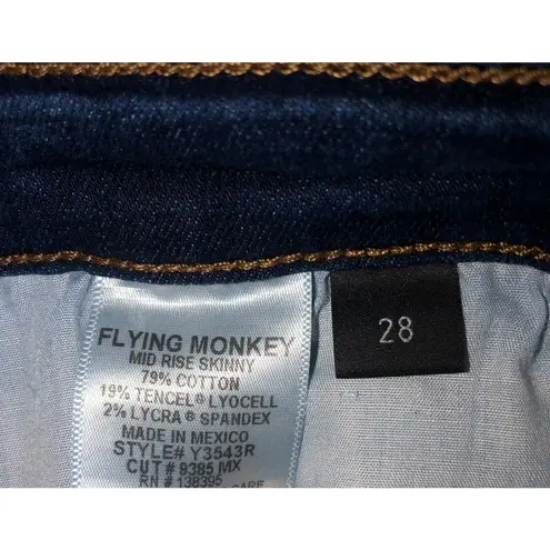 Vervet Flying Monkey Jeans Mid Rise Skinny Size 28 Blue Button Front Stretch Dark Wash