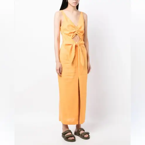 Nanushka Kubra Dress L Orange Linen Cutout Tie Front Midi Size L