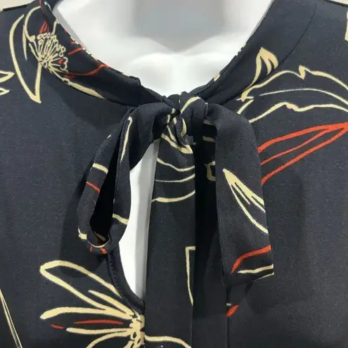 Eloquii Dark Navy Floral Long Sleeve Midi Dress with Neck Tie Detail 18