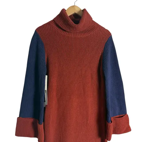 Callahan Duffy Red Navy Ribbed Colorblock Turtleneck Sweater Dress XS
