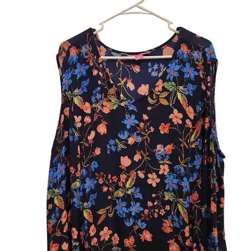 Woman Within Sleeveless Multicolor Floral V-Neck Crinkle Shift Dress Size 2X