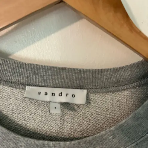 Sandro Light Gray Terry Blue Glitter Crewneck Sweatshirt