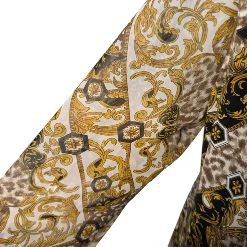 Alfani Blouse Womens 0X Gold Baroque Leopard Print Long Sleeve Statement Piece Black